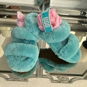 UGG Oh Ya Plush Turquoise Slides Kids Size 3